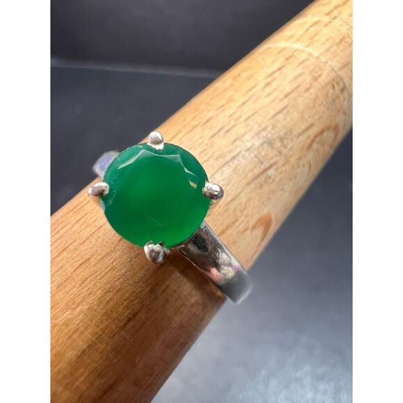 Green onyx sterling silver solitaire ring size 9 - Picture 7 of 15